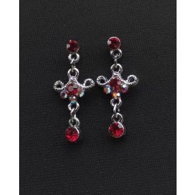 Piros strasszos függő fülbevaló