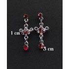 Piros strasszos függő fülbevaló