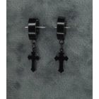 Kis karika fülbevaló liliomvégű kereszttel (fekete, ezüst)