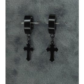   Kis karika fülbevaló liliomvégű kereszttel (fekete, ezüst)