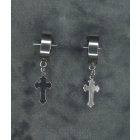 Kis karika fülbevaló liliomvégű kereszttel (fekete, ezüst)