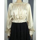 Színes, fodros nyakú felső (zöld, rózsaszín, bézs)