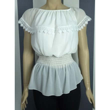 Csónak nyakú, derékban gumírozott felső (fekete, fehér)