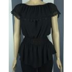 Csónak nyakú, derékban gumírozott felső (fekete, fehér)