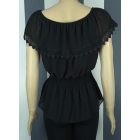 Csónak nyakú, derékban gumírozott felső (fekete, fehér)