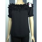 Fodros nyakú rövid ujjú felső (fekete, bézs)