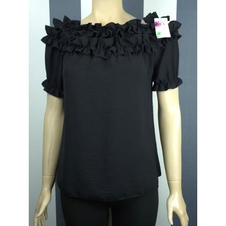 Fodros nyakú rövid ujjú felső (fekete, bézs)