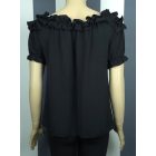 Fodros nyakú rövid ujjú felső (fekete, bézs)