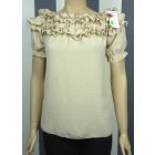 Fodros nyakú rövid ujjú felső (fekete, bézs)