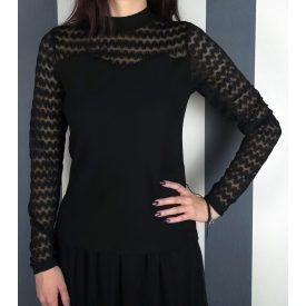 Tüllcsipke ujjú felső (fekete, fehér)