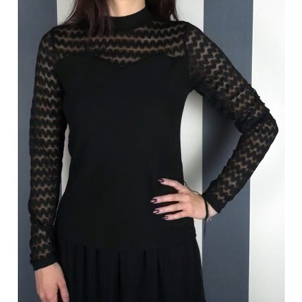 Tüllcsipke ujjú felső (fekete, fehér)