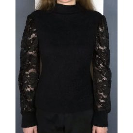 Szőrös, kötött, csipke ujjú felső