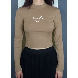 'Smile' feliratos crop top (fehér, zöld, drapp)