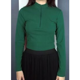 Cipzáros nyakú crop top (zöld, fehér, drapp)
