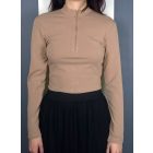 Cipzáros nyakú crop top (zöld, fehér, drapp)