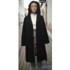 Kapucnis, fekete színű szövetkabát