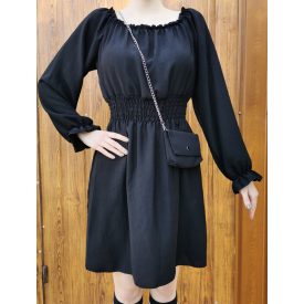 Derékban gumírozott hosszú ujjú midi ruha