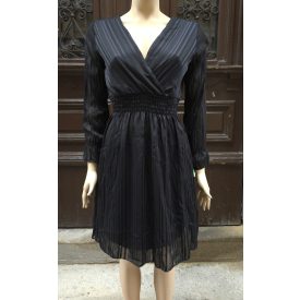 Fekete színű, csíkos selyem midi ruha