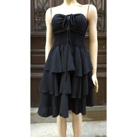 Váll nélküli, fodros midi ruha