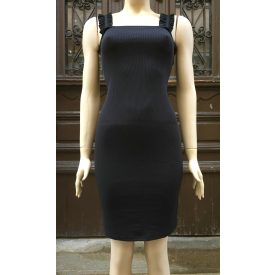 Fodros vállpántos, szűk midi ruha