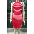 Piros-fehér csíkos, szűk nyári midi ruha