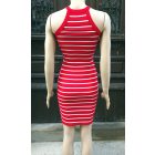 Piros-fehér csíkos, szűk nyári midi ruha