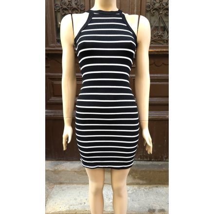 Black-white striped, tight summer midi dress