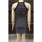 Fekete-fehér csíkos, szűk nyári midi ruha